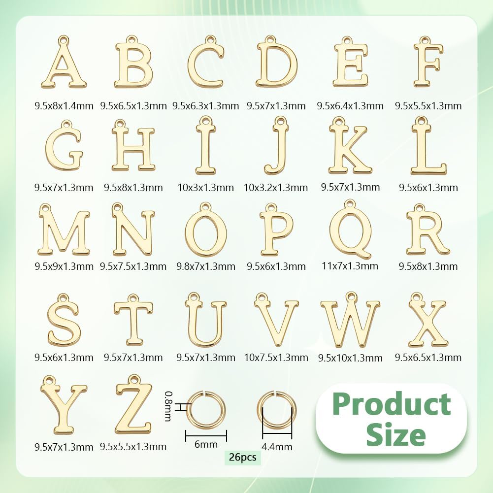 AHANDMAKER 26Pcs 18K Gold Filled A-Z Alphabet Letters Charms, Smooth Alphabet Charms, Gold Plated Initial Letter Charm Pendant Beads with Jump Rings for DIY Wristbands Bracelets Jewelry Making - Image 2