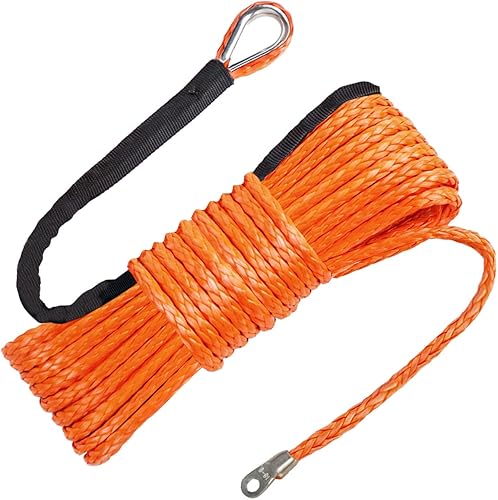 Cuerda de cabrestante sintética, línea de cable de cabrestante de 14 pulgadas x 50 pies 9,500 libras con funda protectora para ATV UTV (naranja)