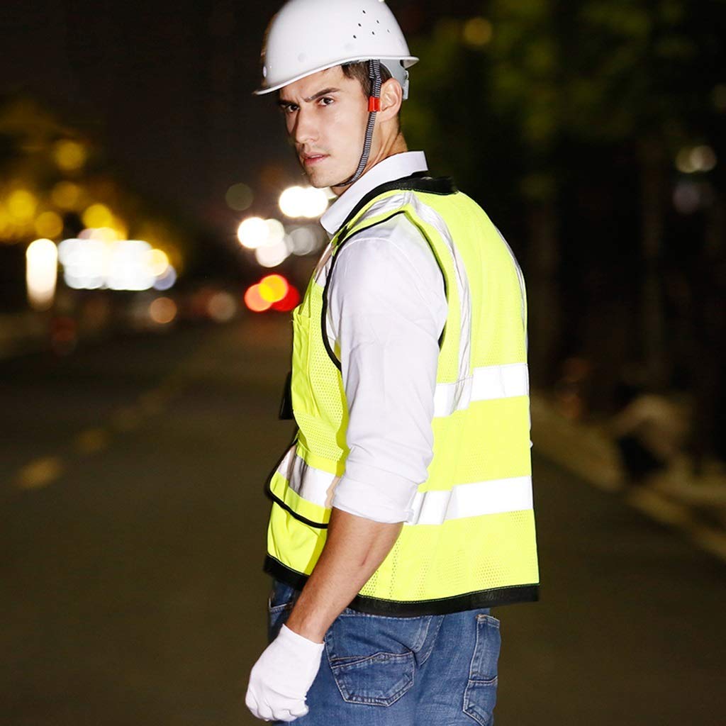 Chaleco de Seguridad para Hombres, Chaleco de Seguridad Reflectante Ligero y Transpirable por la Noche Ropa de Trabajo Chaleco de Seguridad de Alta Visibilidad 2 Piezas (Rojo Fluorescente, M)