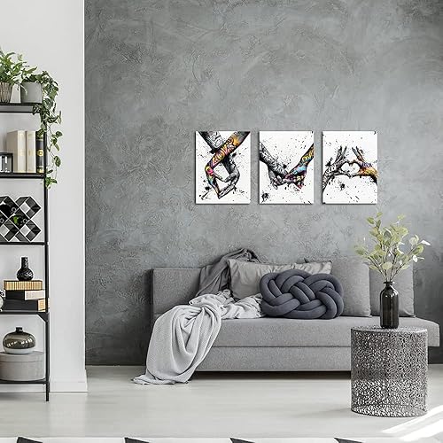 Miniatura 4 de 3 piezas de pinturas de graffiti en lienzo, arte de pared, promesa tomados de la mano, pósteres de arte pop, impresiones de pintura abstracta,