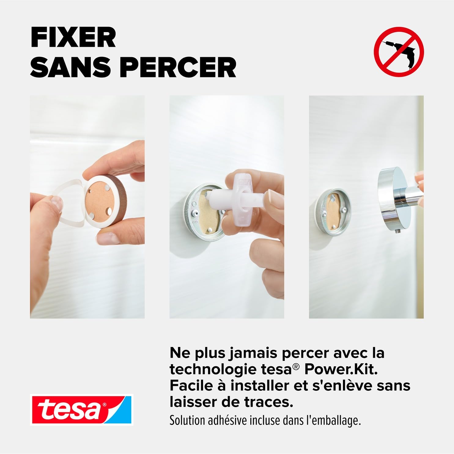 tesa tesa Smooz Porte-Serviettes anneau, finition brillante Métal Chromé, adhésif, technologie sans Percer, 130mm x 185mm x 50mm 40322-00000-00