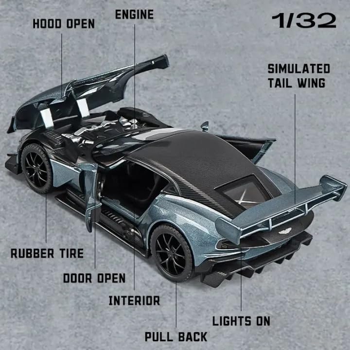 Image of Model Car Exclusive Alloy Metal Pull Back Die-cast Car Metal Pullback Toy car with Openable Doors & Light Music Best Gifts Toys Kids (1:32 Scale Aston Martin Vulcan - Black)