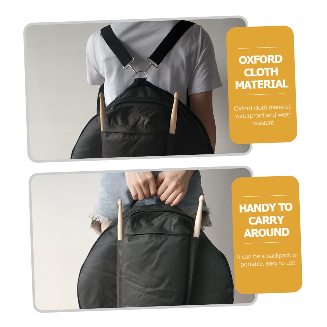 Holibanna Drum Backpack Oxford Cloth Padded Storage Bag for Percussion Instruments Easy to Carry Snare Drum Bag Black