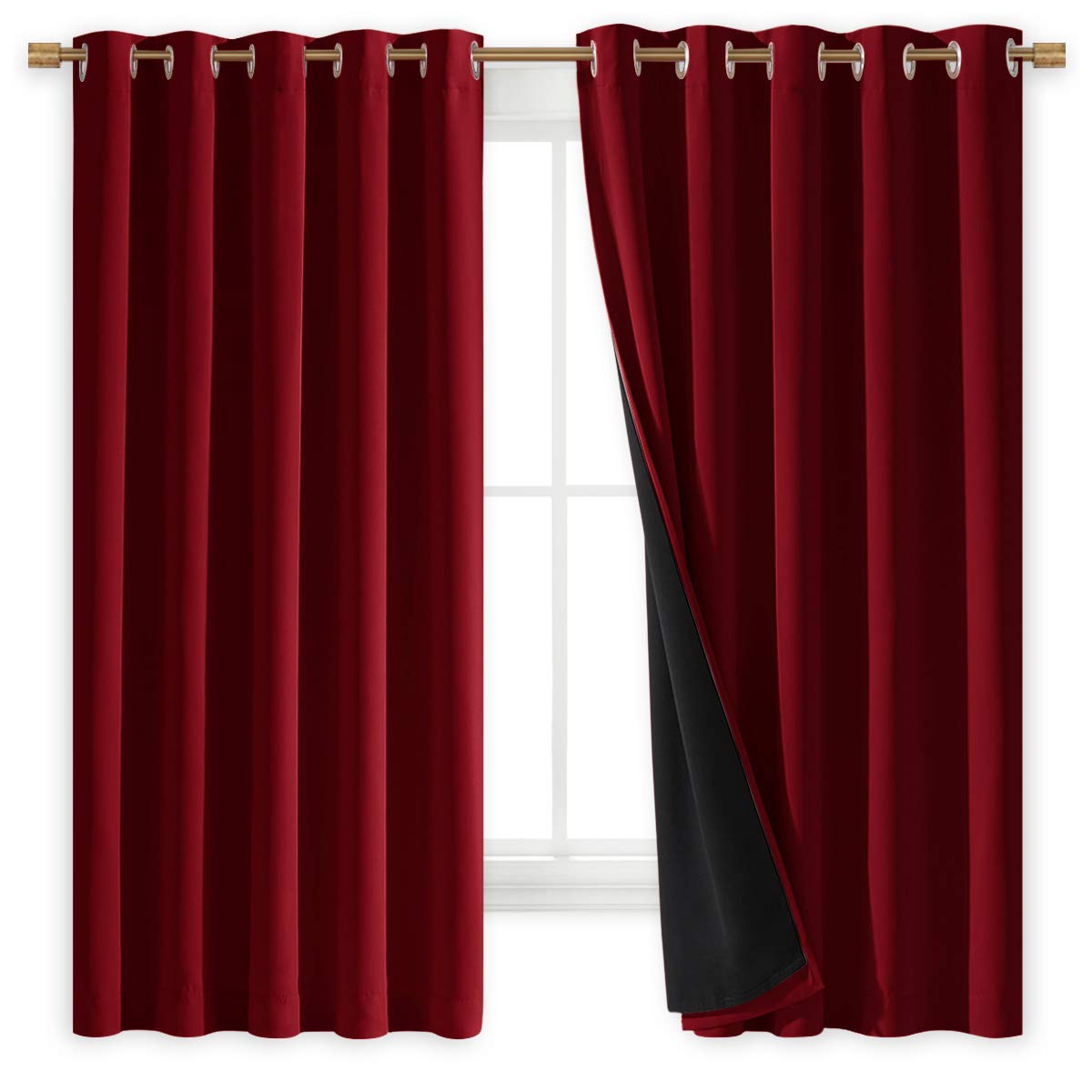 NICETOWN 100% Blackout Cold Blocking Curtain Panels, Thermal Insulated Curtains, Noise Reducing Drapes for Thanksgiving Day Window Decor (Set of 2, Burgundy Red, 70 inches Wide by 63 inches Long)