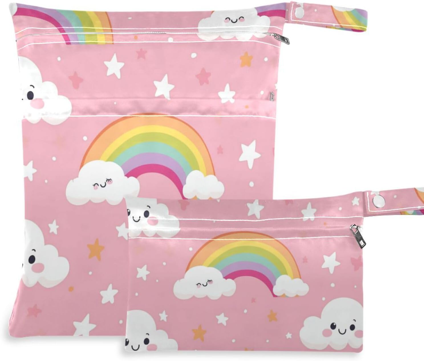 Cartoon Cute Rainbow Clouds zippered wet clothes bag 2 Pack diaper bag essential items with handles for beach, yoga