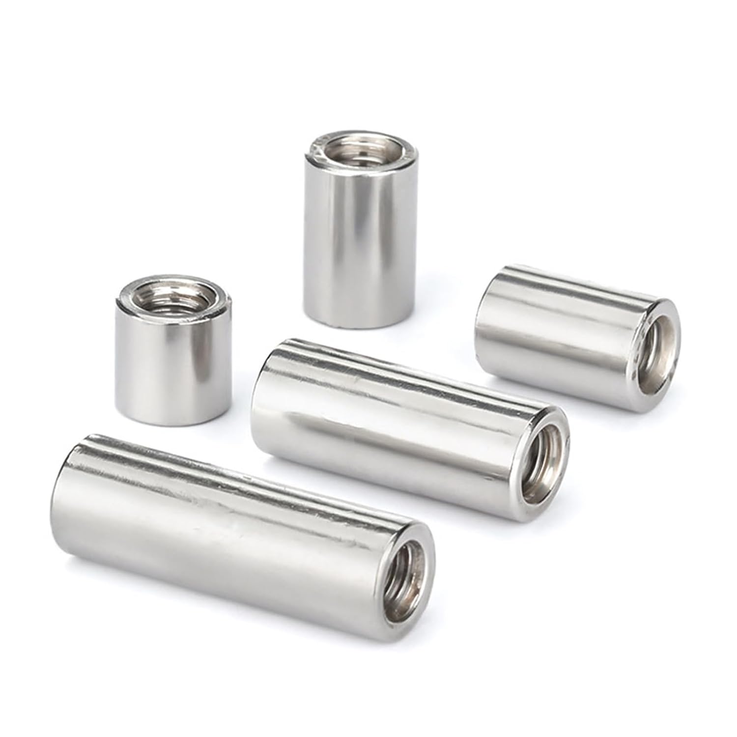 Round Coupling Nuts, 304 Stainless Steel Female Thread Lock Coupling Nuts M8 to M16(5pcs,M8x12x12)