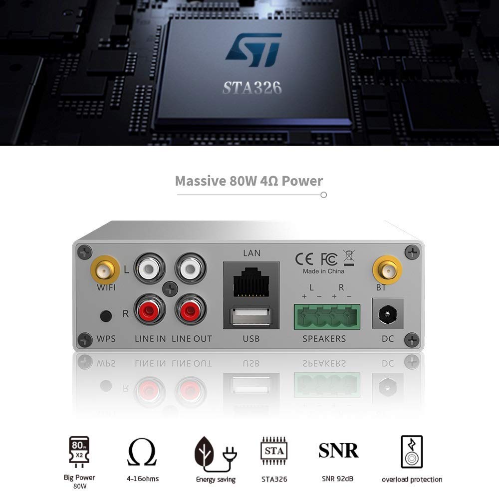 Amplificador digital con receptor WiFi y BT 2 x 40 W oferta de introducción STA326 clase D controlable con smartphone