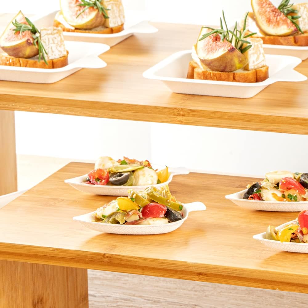 Restaurantware-Pulp Safe No PFAS Added 3.7 x 2.4 Inch Tasting Dishes, 100 Disposable Dishes - Home Compostable, Microwavable And Freezable, White Bagasse Food Dish, Leaf Shape, For Appetizers
