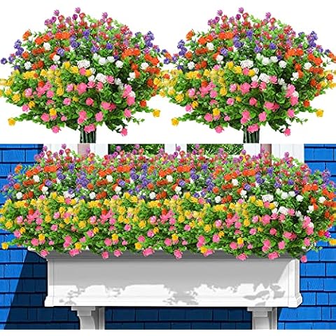 FEOYA 14 Bundles Outdoors Artificial Flowers Faux Plastic Greenery UV Resistant Shrubs Plants for Indoor Vase Outside Hanging Plants Pot Garden Porch Décor Wedding Farmhouse Decoration Cover