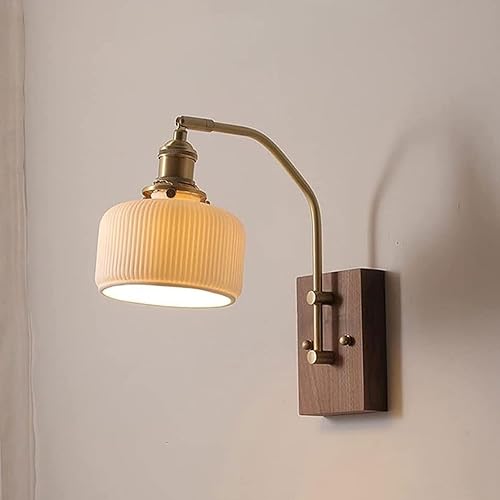 Miniatura 2 de XQ-Gforward Lámpara de pared industrial de nogal rústico montado en la pared de latón vintage lámpara de lectura de cabecera lámpara de iluminación