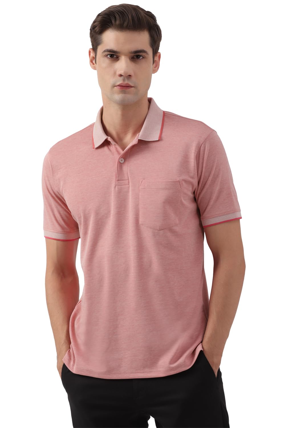 Peter England Men's Premium Branded Regular Fit Half Sleeve Polo T-Shirt with Pocket | Cotton Rich | Birds Eye Interlock Weave