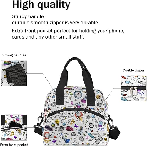 Miniatura 5 de Lonchera con diseño científico, bolsa aisladaenfriadora para mujeres, hombres, niñas, niños, bolsa de almuerzo educativa con correa ajustable para