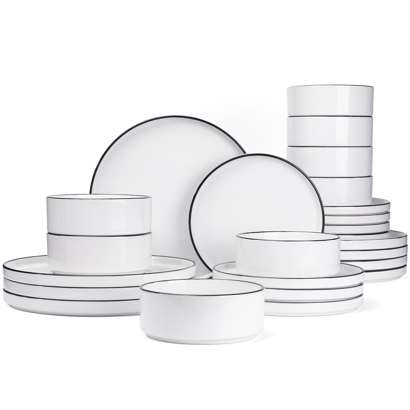 Famiware Nebula 24-Piece Dinnerware Set, White with Black Rim