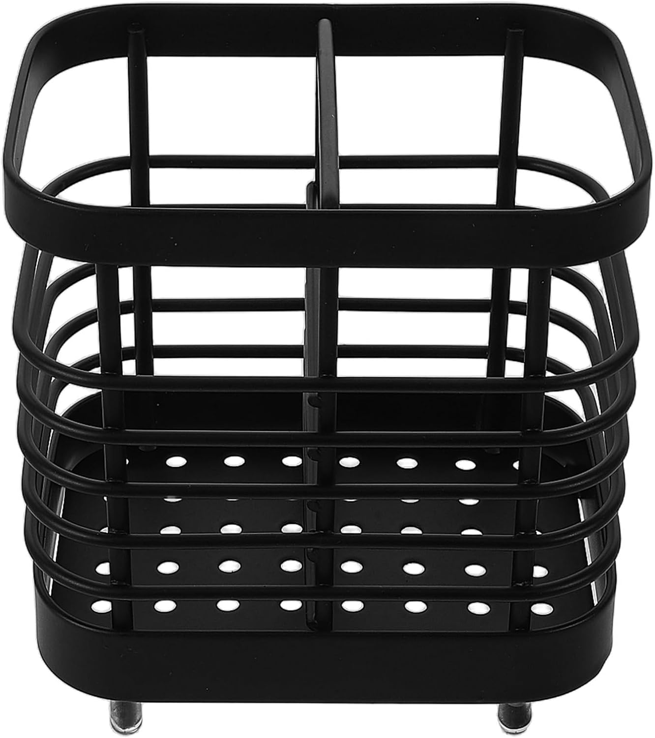Toddmomy Stainless Steel Utensil Holder Portable and Rustproof Drying Rack with 2 Divided Compartments Black Countertop Organizer for Spoons and Chopsticks for Home and Outdoors