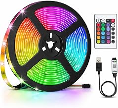 Tape Light, 16 ft (5 m), USB Light, Tape, Remote Control, Indirect Lighting, Dimmable and Color Adjustable, Cuttable, High-density, Multicolor, Double-sided Tape, Waterproof, 16 Colors, for Bedroom