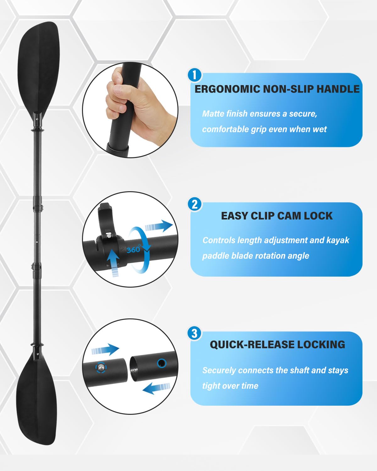 Pagaie de kayak télescopique réglable de 157,5 à 221 cm, tige en acier inoxydable et lames en fibre de verre, rames de kayak amovibles avec sac de rangement pour adolescents et adultes