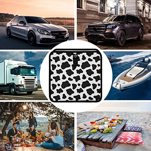 Image of Cow Print Car Trash Can Black White Animal Skin Foldable Hanging Car Trash Bag Bin Auto Garbage Can Leak-Proof Car Organizer(Large) (g300179284p857c913s2022)