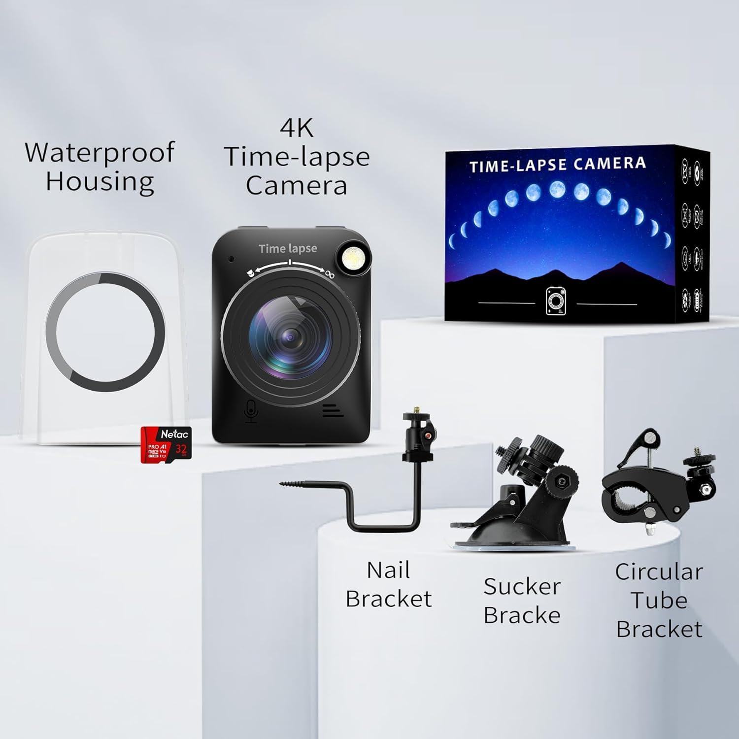 4K Zeitraffer Kamera IP66 wasserdicht für Bauarbeiten im Freien, Wetter und Pflanzen, 32GB TF-Karte