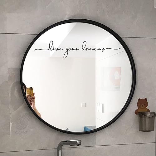 Miniatura 4 de Calcomanía de espejo "Live Your Dream", calcomanía de vinilo negro con cita inspiradora, arte de pared motivacional para dormitorio, habitación de