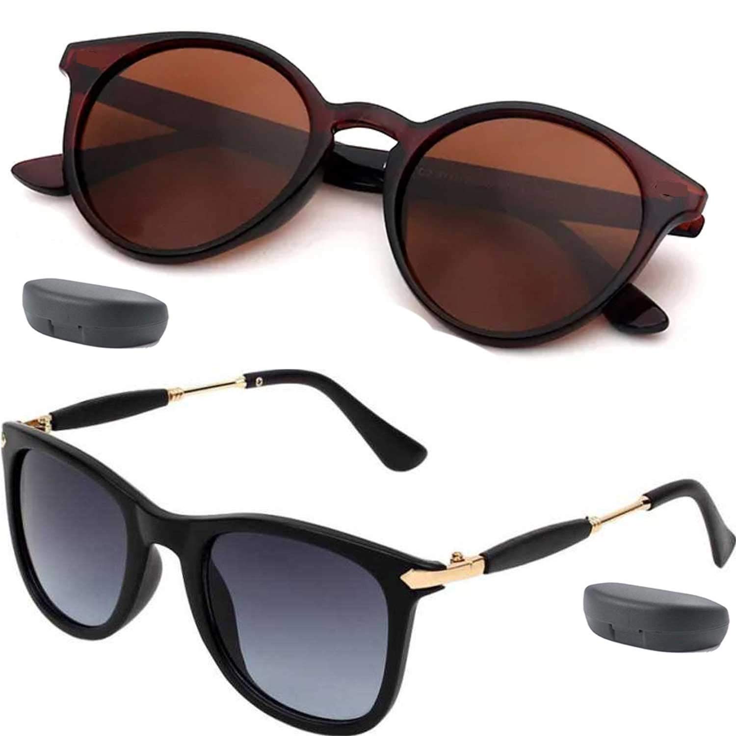 Y&S Unisex UV Protected Sunglasses For Mens Womens In Brown And Black Combo Of 2 Man Woman Sun glasses Goggles Set (0E1G-PEA7-AR9H)