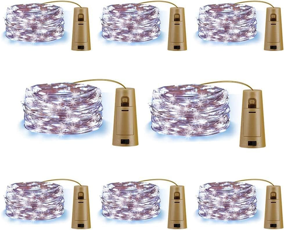 Ronfex 8 Pack Wine Bottle Lights with Cork for Wedding Table Decorations, Battery Operated 1.5m Copper Wire Lights for Party Christmas Centrepiece, Cool White，Indoor/Outdoor use
