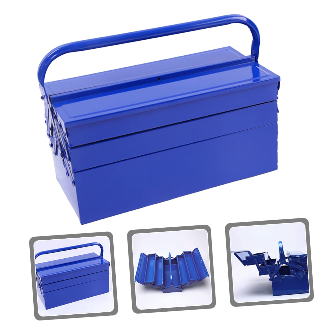 Hemobllo Grosse Boîte à Outils en Fer Bleue à Poignée, Rangement Portable