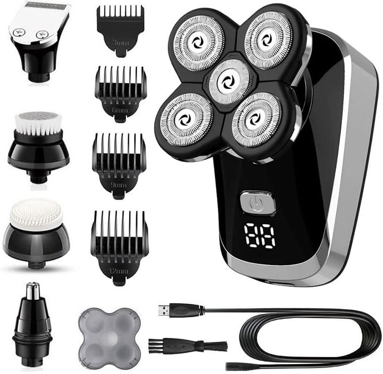 Head Shavers for Bald Men, LCD display powerful waterproof kit electric shaver beard hair trimmer for men facial body electric razor bald shaving machine (Color : 5IN1)