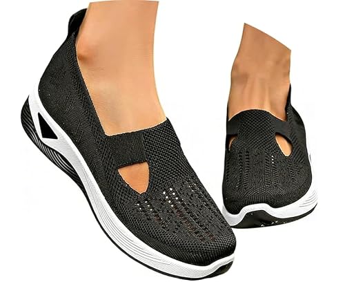 Image of flip flops women, Sandals for Women Orthopedic Womens Trainers Arch Support Summer Sliders Ladies Wide Fit Running Shoes Platform Walking Breathable Sneakers Trainer Black 4.5