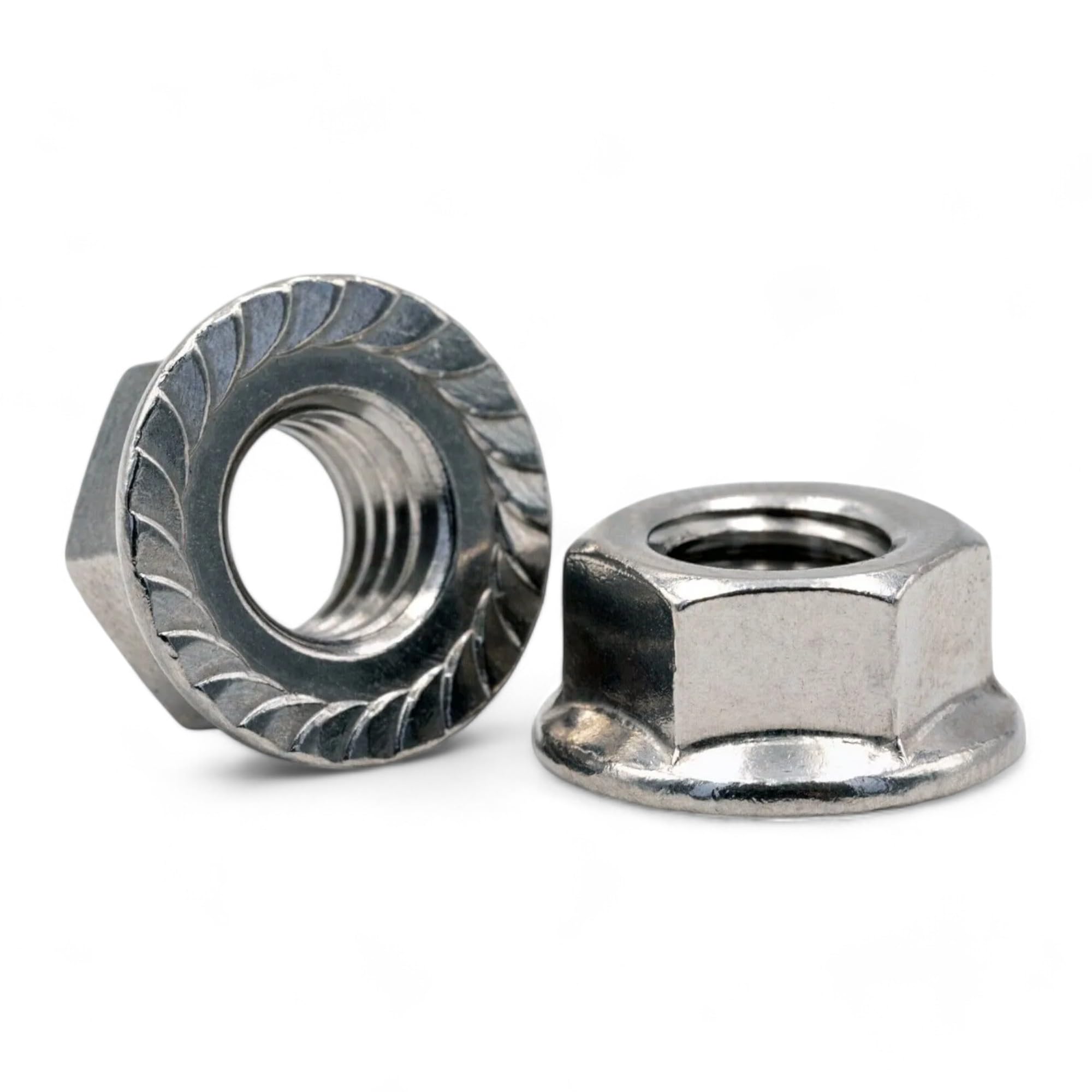 M10 Flange Hex Nuts - 10mm Serrated Steel Flanged Nut - Pack of 100