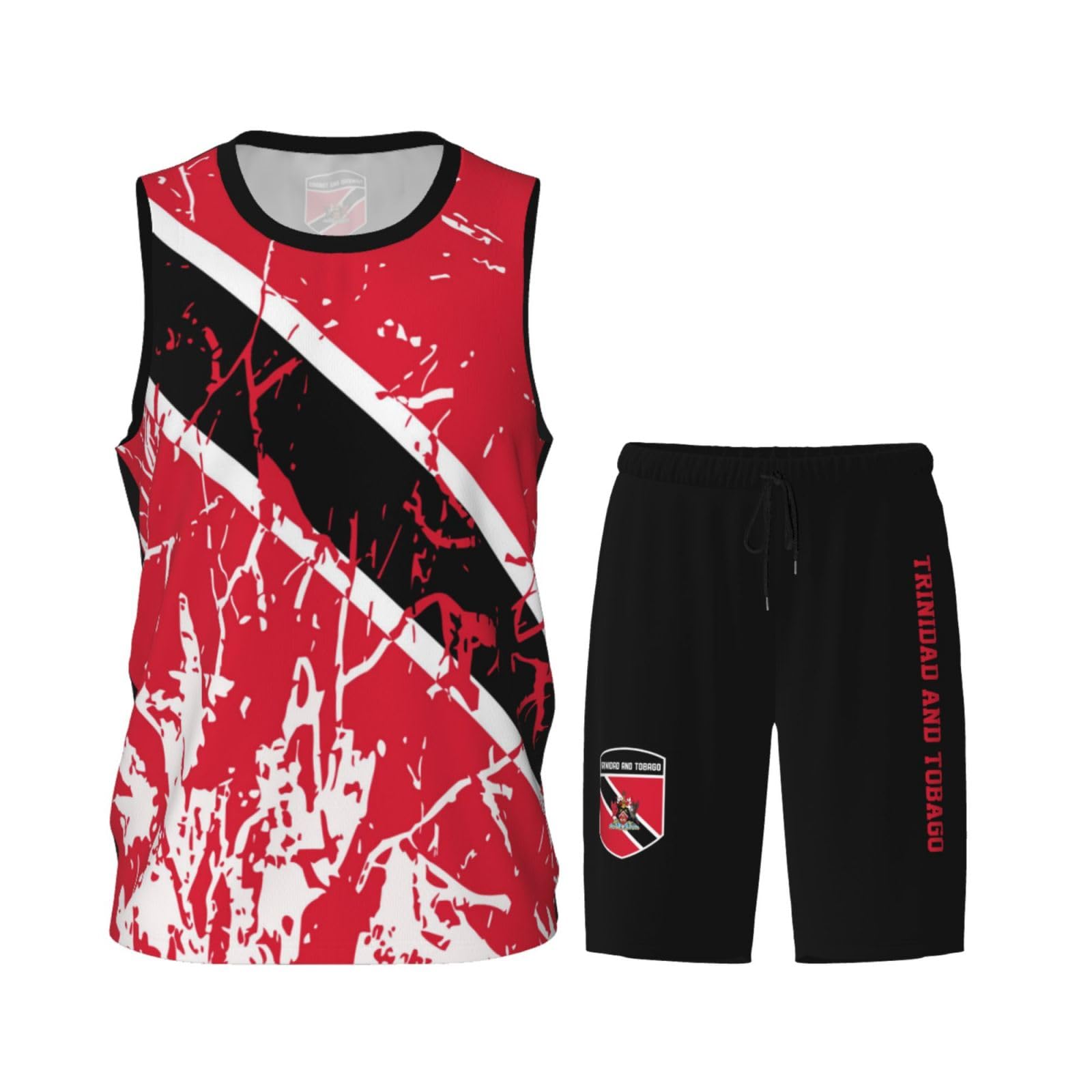 Trinidad and Tobago Flag Grain (2) Basketball Jersey Uniform Suit for Men Women Adults Training Athletic Set