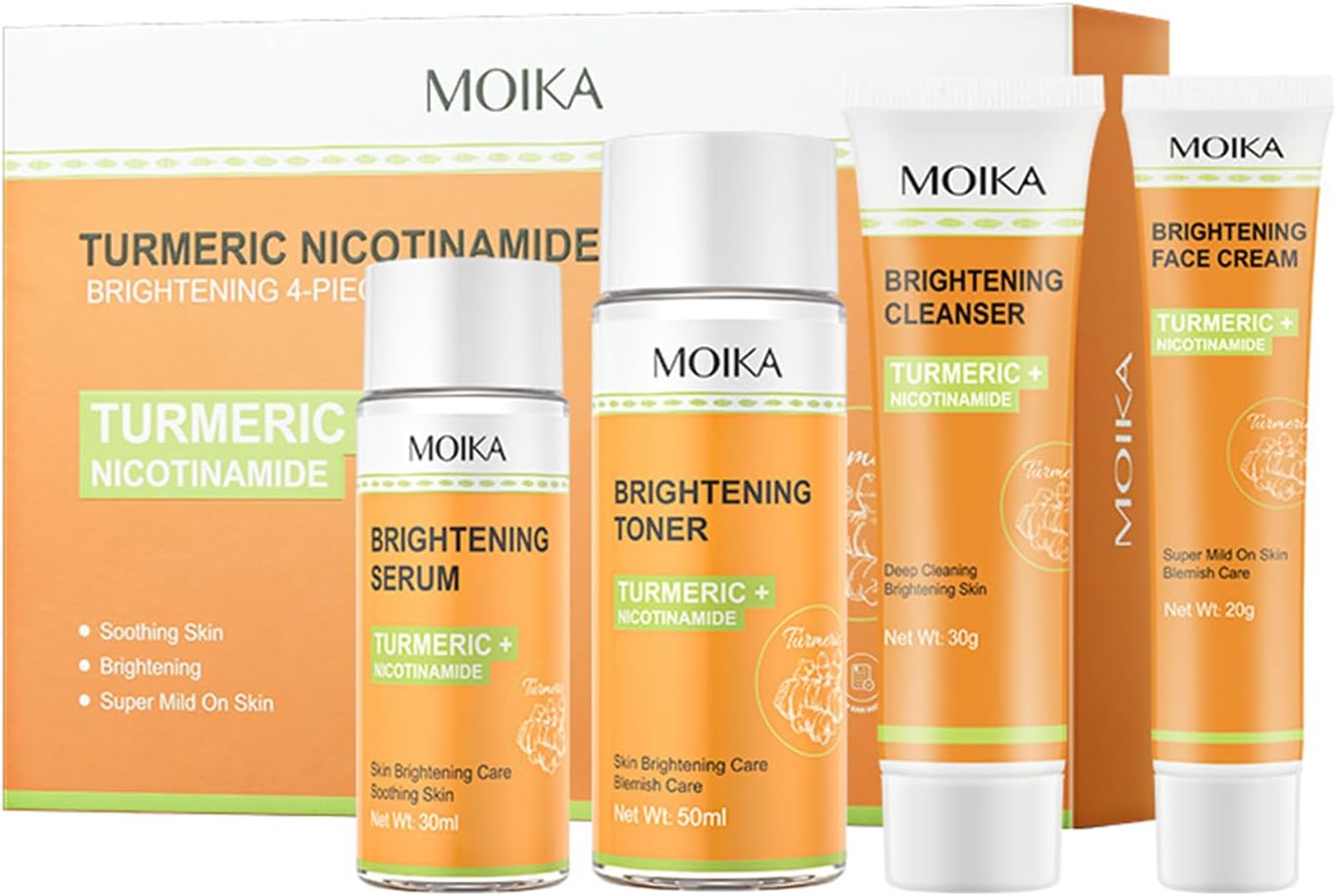 Turmeric Skin Care Gifts Set for Women,Travel Size,Four Step Skincare Kit Contains Face Cleanser,Toner,Hydrating Serum,Facial Cream,Skin Tightening Lift Improve Skin Elasticity For All Skin Types