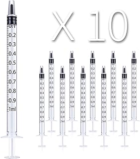 10 Pack 1ml/cc Plastic Syringe Liquid Measuring Syringe Tools Individually Sealed with Measurement for Scientific Labs, Measuring Liquids, Feeding Pets, Medical Student, Oil or Glue Applicator (1ML)