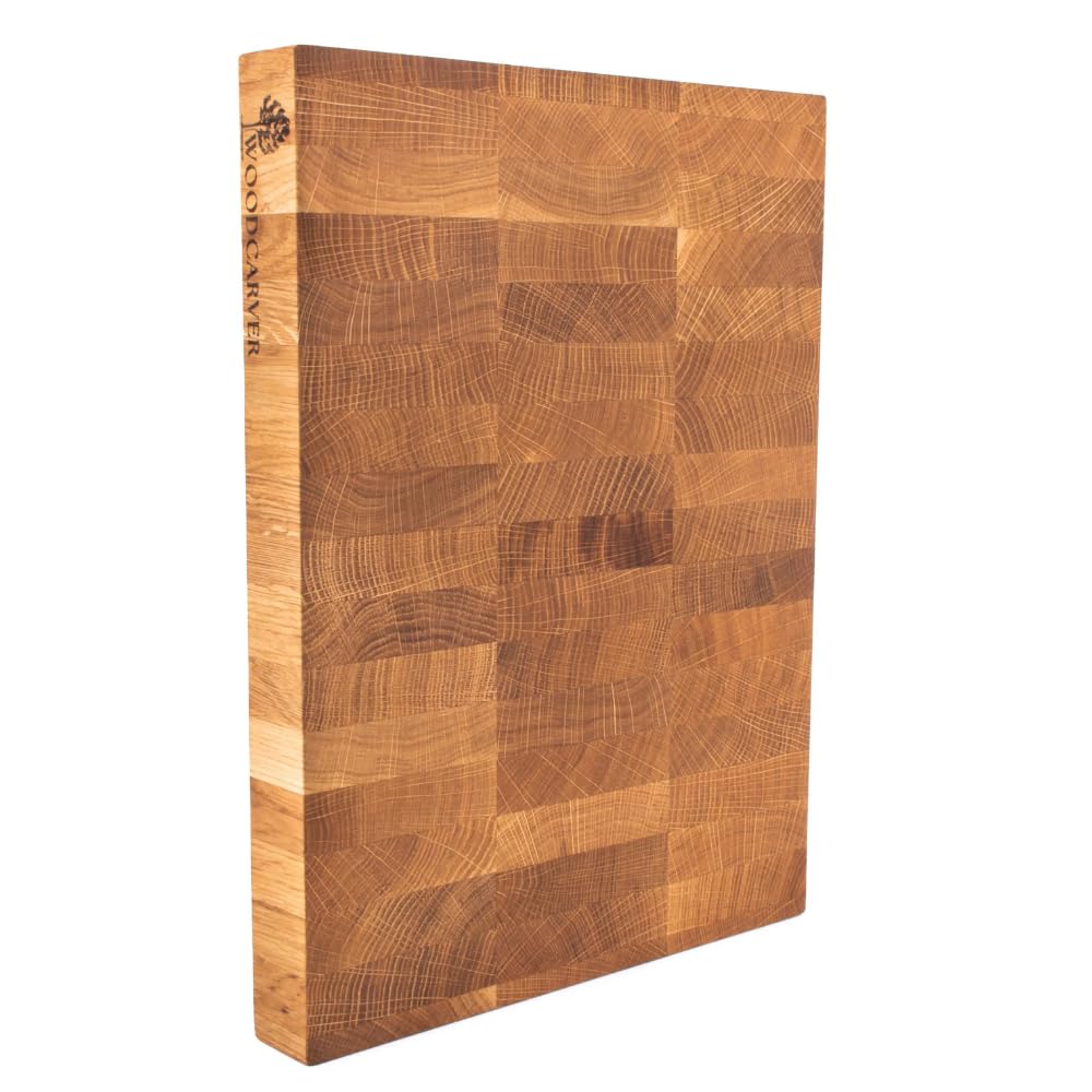 Woodcarver Endgrain Schneidebrett Eiche 40x30x4 cm – Massives Küchenbrett aus Holz – Messerfreundlich & Selbstheilend – Handgefertigt & Geölt – Vielseitig & Langlebig