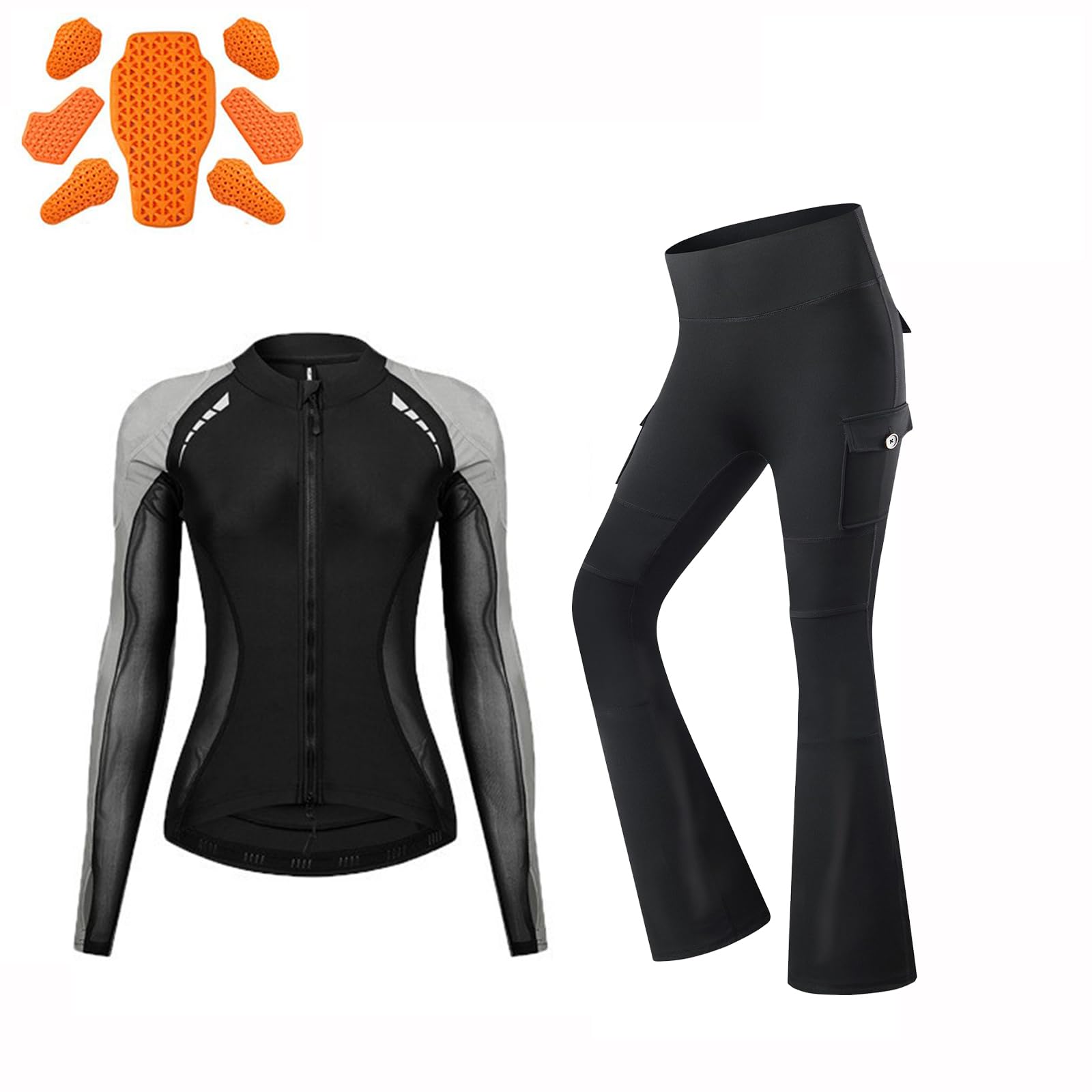 Giacca Moto in Mesh Donna con Pantaloni da Guida a Zampa, Completo Estivo con Protezioni CE, Attrezzatura da Motociclista Traspirante a Vita Alta Snellente Protettiva
