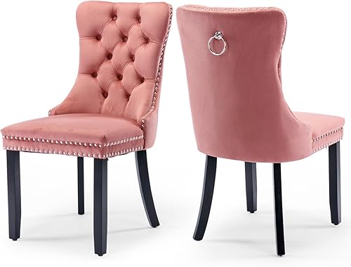 Miniatura 69 de Juego de 6 Sillas de Comedor Tapizadas en Terciopelo, Sillas Laterales de Cocina de Estilo Moderno con Ribete de Tachuelas y Patas de Madera, Anillo