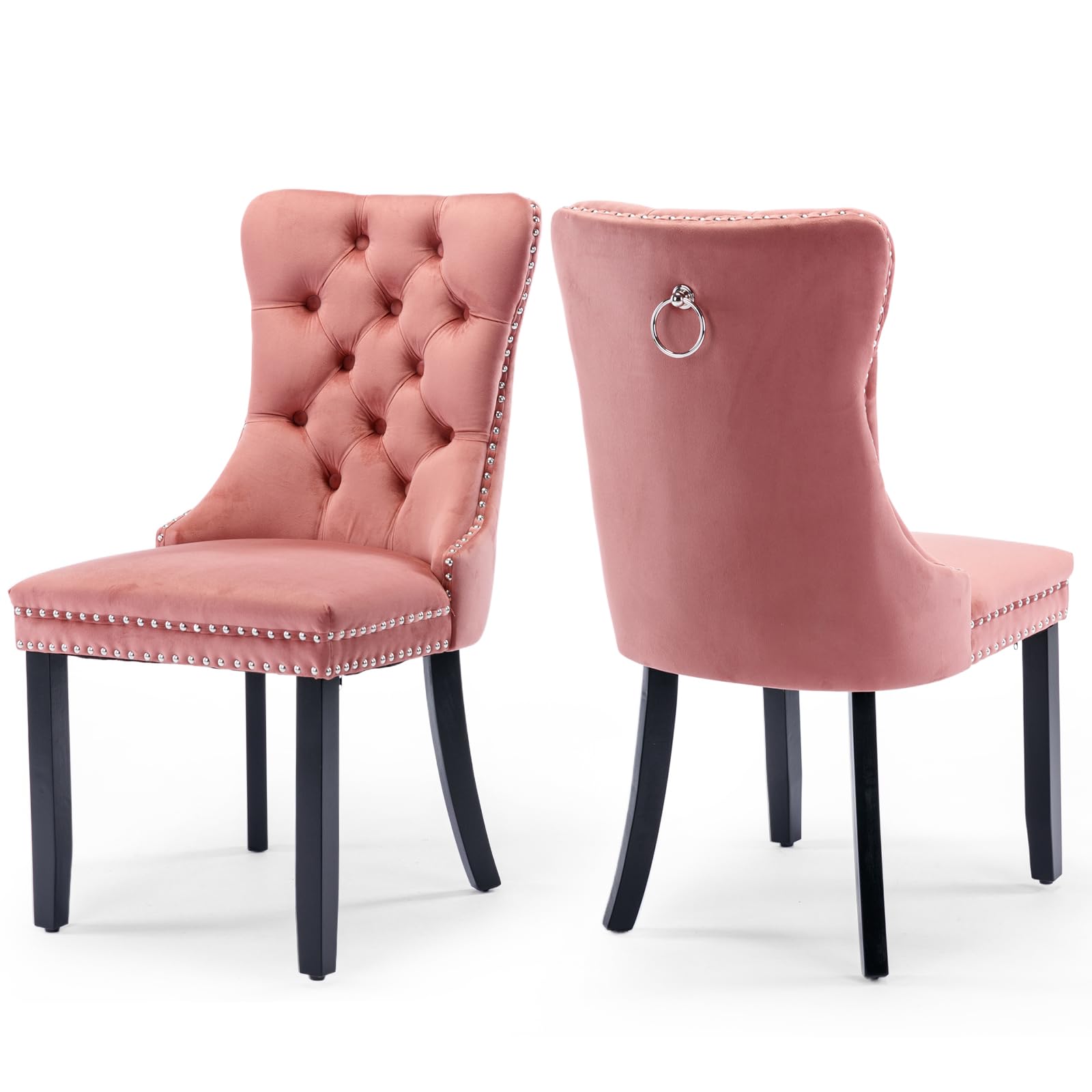 SoarTalent Velvet Upholstered Dining Chairs Set of 2, Modern Style Kitchen Side Chairs with Nailhead Trim and Wood Legs,Metal Pulling Ring for Dining