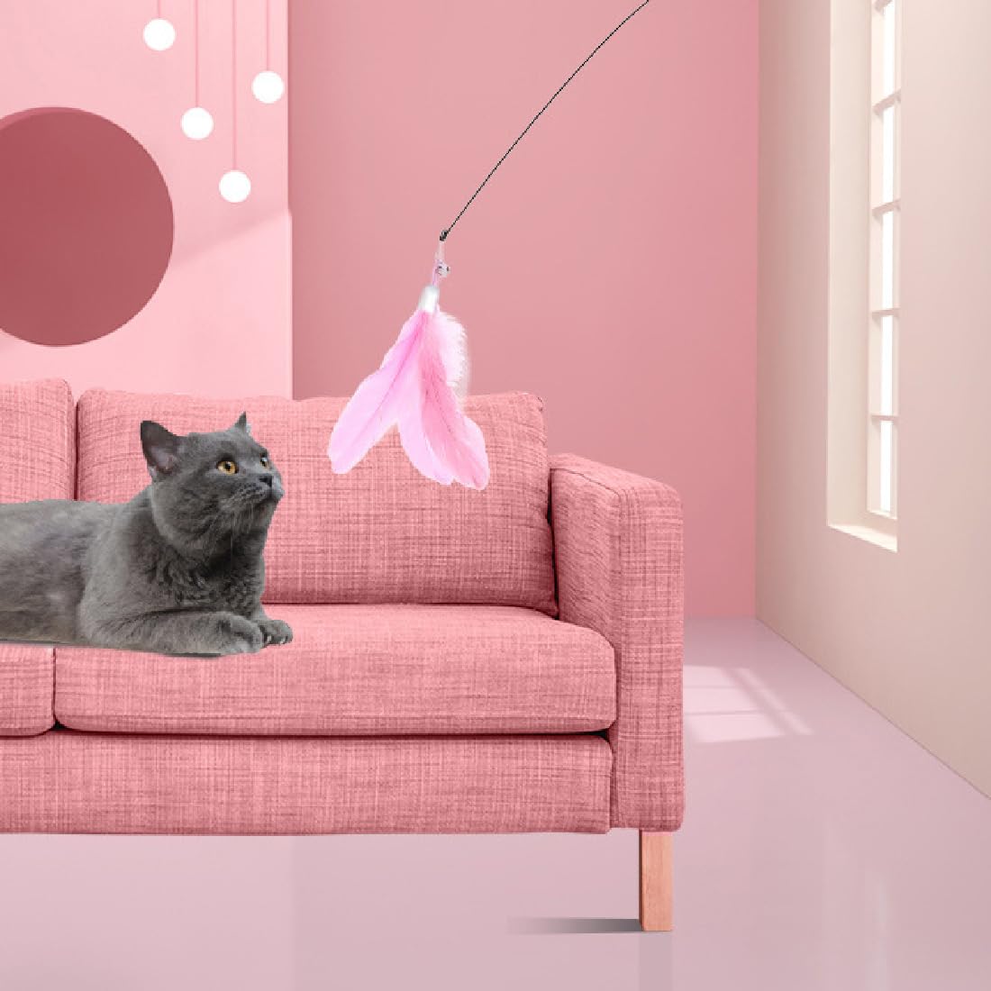 Gioco Per Gatti Con Ventosa - 7 Pezzi Interattivi Con Piume E Campanelli - Foto 11