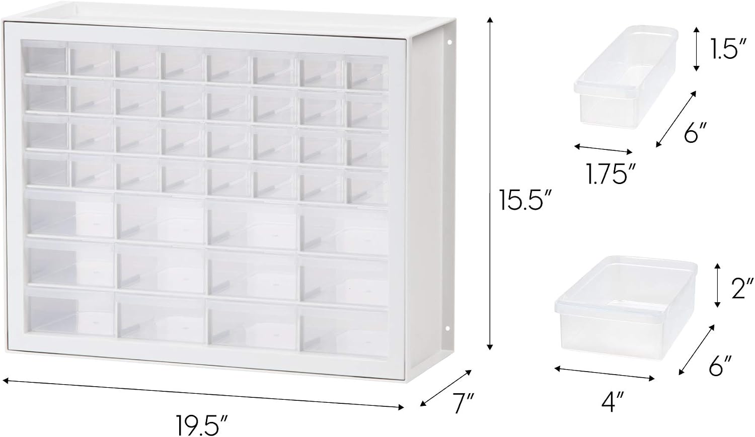 IRIS USA 44 Drawer Stackable Storage Cabinet for Hardware Crafts and Toys, 19.5-Inch W x 7-Inch D x 15.5-Inch H, White - Small Brick Organizer Utility Chest, Scrapbook Art Hobby Multiple Compartment