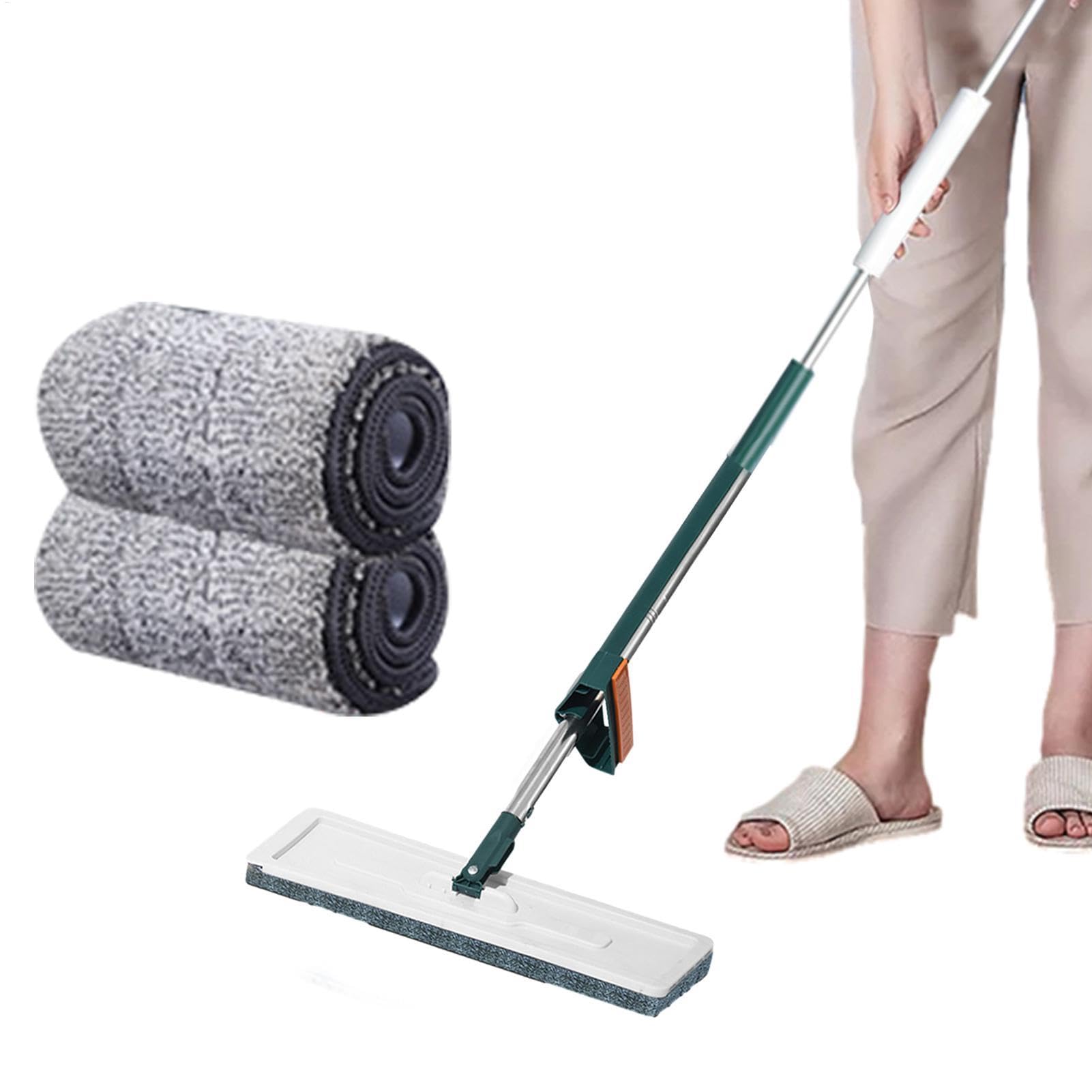 Mopa Plana húmeda y Seca, Juego de fregona compacta para Piso de | madera dura, trapeadores absorbentes de agua con 2 almohadillas de repuesto para en seco y húmedo