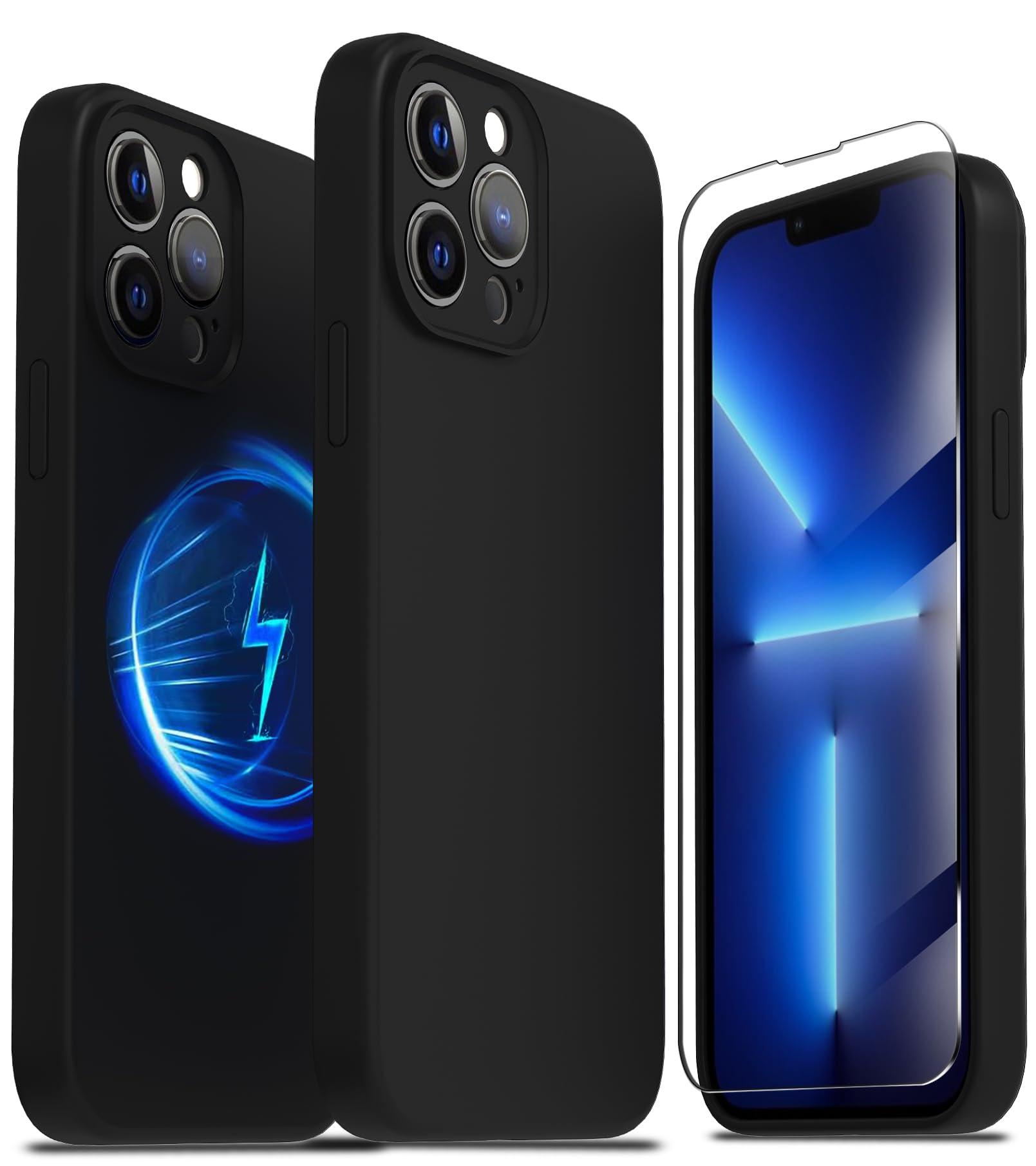 TZGZT Camera Protection for iPhone 13 Pro Max Phone Case, [fits MagSafe Accessories] Magnetic Protective Cover with 2X Screen Protector, Women Case for iPhone 13 Pro Max, Silicone Black