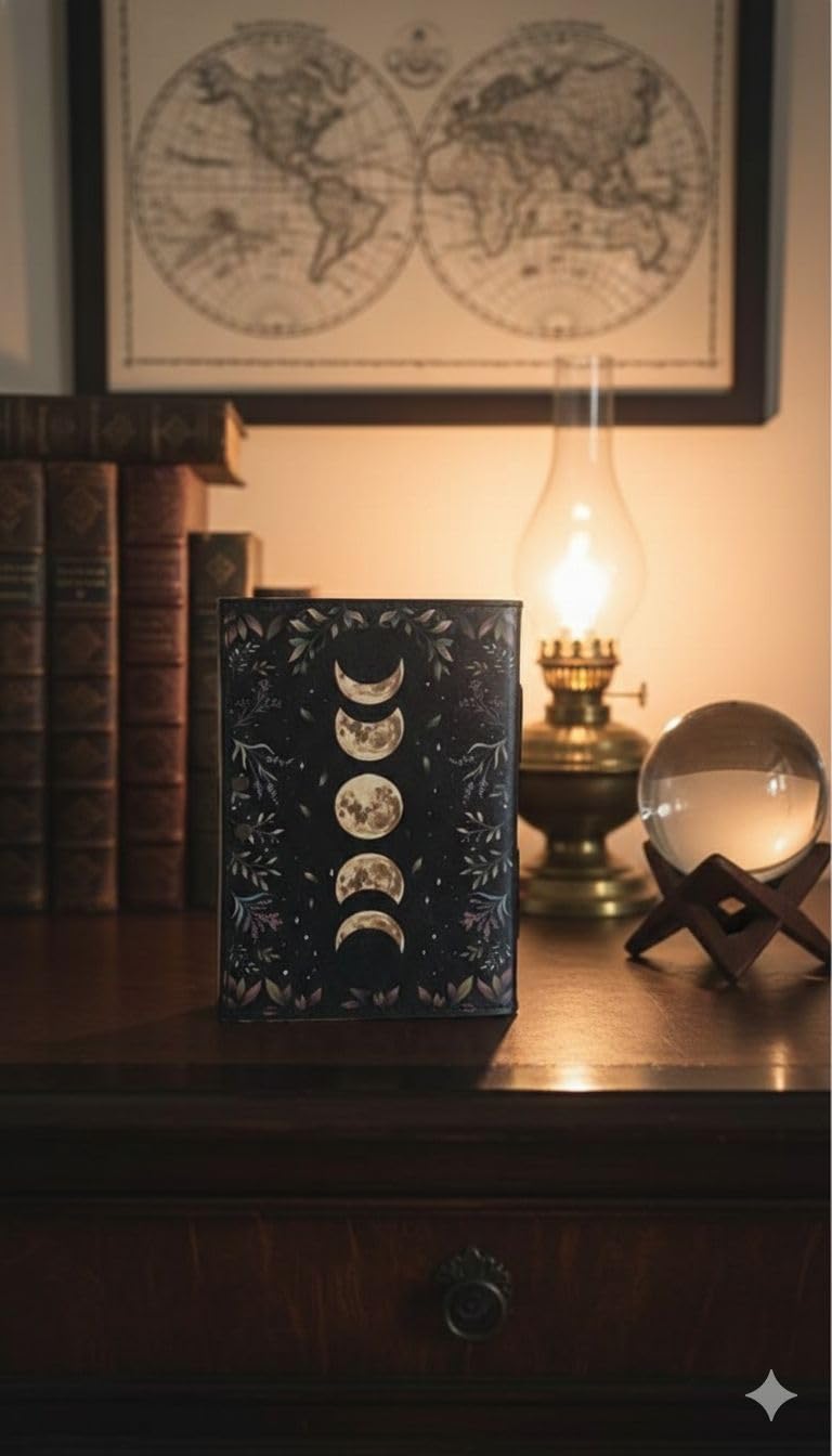 Blank Spell Book of Shadows Journal with Lock Clasp Vintage Handmade Leather Journal Moon Phase Print Diary Prayer Pagan Witchcraft Supplies Wiccan Decor Notebook Daily (7x5 Inch) (7x5 Inches)      Unknown Binding