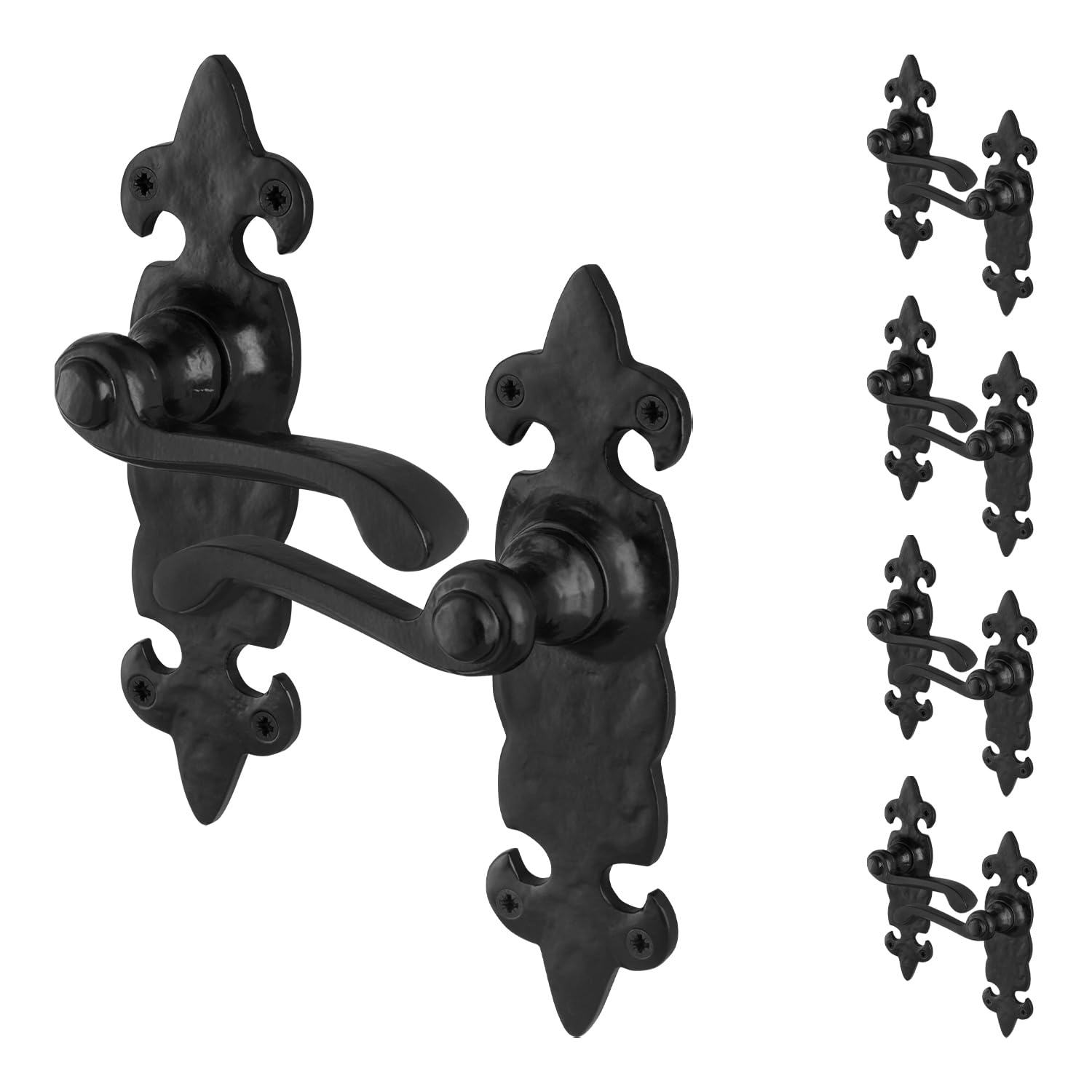 EAI Black Door Handles, 5 Pairs on Backplate - Cast Iron โ image 1
