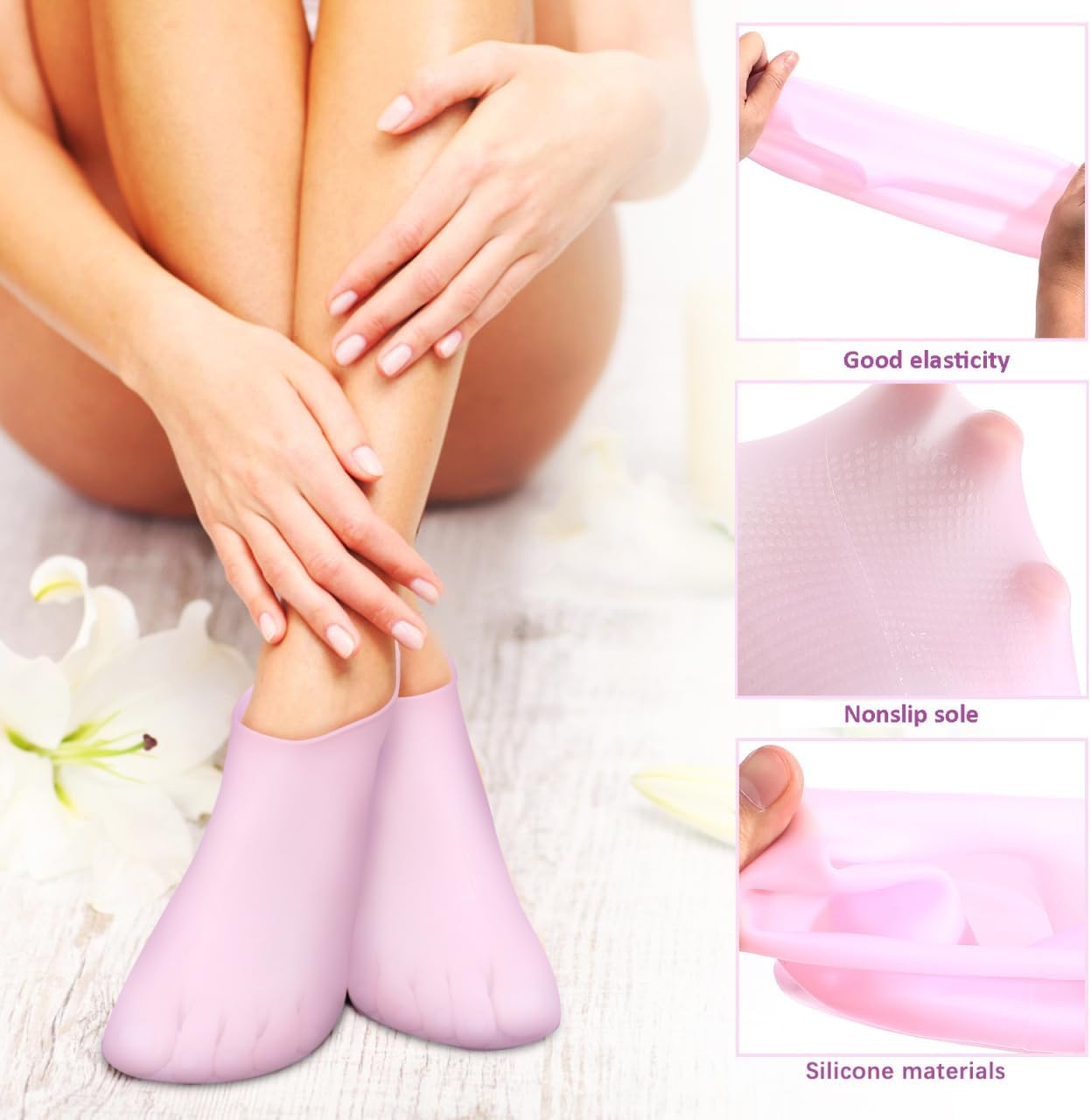 Didiseaon Moisturizing Socks Silicone Foot Covers 2 Pairs Gel Spa Socks for Dry Cracked Feet Foot Care Supplies Reusable Nonslip Soft Gloves XL Size