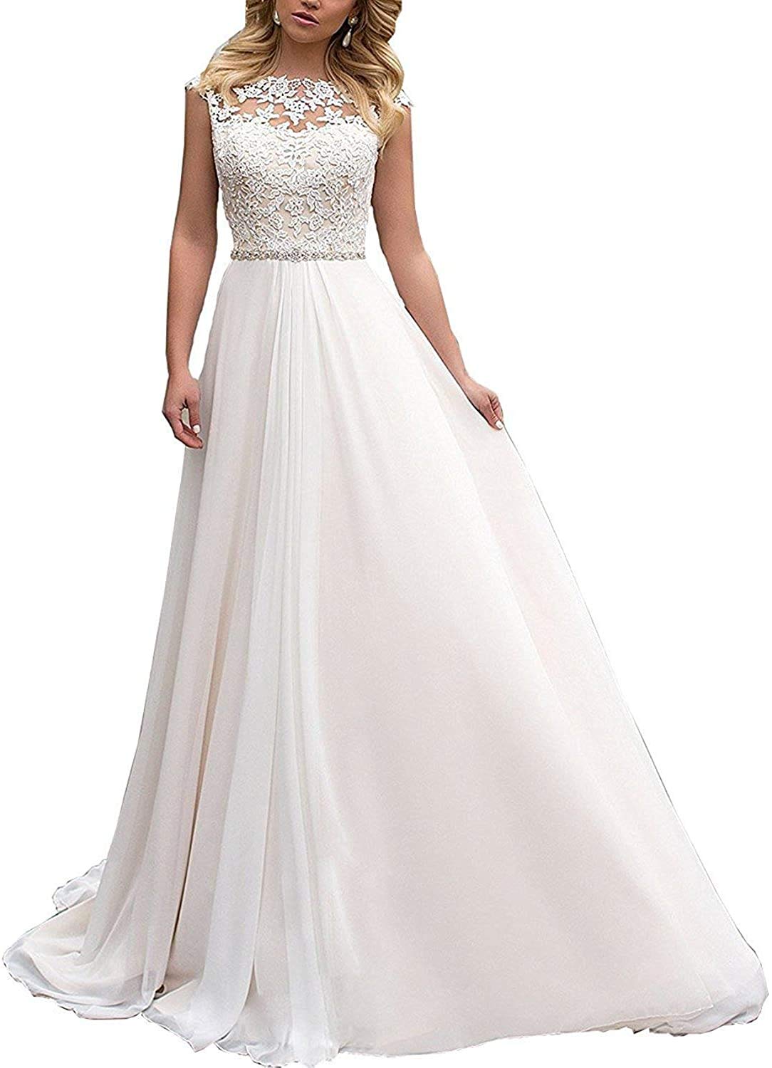 HUINI Damen Brautkleider Lang Prinzessin Hochzeitskleider Standesamtliche Chiffon A-Linie Brautmode Glitzer Vintage Brautkleider