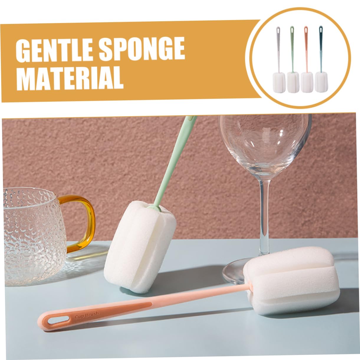 TOPBATHY 20 Pz Pennello con tazza in spugna a manico lungo scrub per la pulizia spazzola per pulire il bicchiere di vino Palmare spazzola per la pulizia spazzola per fessure