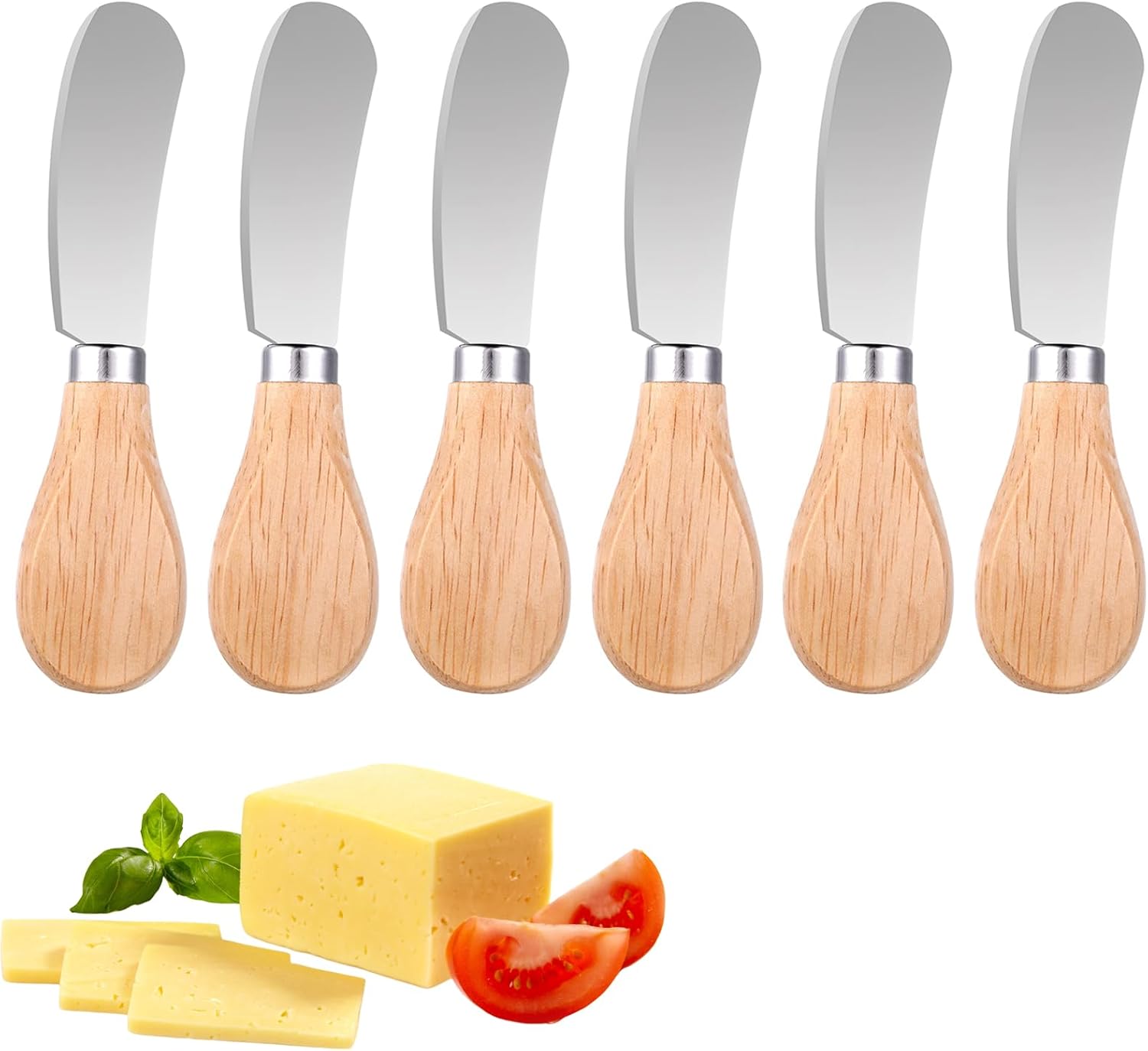 JIANYH 6 Pcs Butter Knives, Cheese Spreader, Butter Spreader 5 Inch Wood Handle Butter Spreader