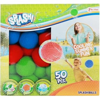 Toi-Toys Reusable Water Bombs Splash - 50 Pieces Water Balls Set - Diameter 4.5 cm - Water Toy Kids Beach Toy Water Ball Water Bomb Water Battle Pool Toy