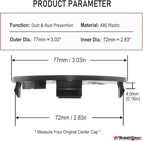 Miniatura 2 de RTrhinoTuning 4 tapas centrales de rueda de 2.99 pulgadas (2.992 in), base negra para accesorios de llantas de automóvil