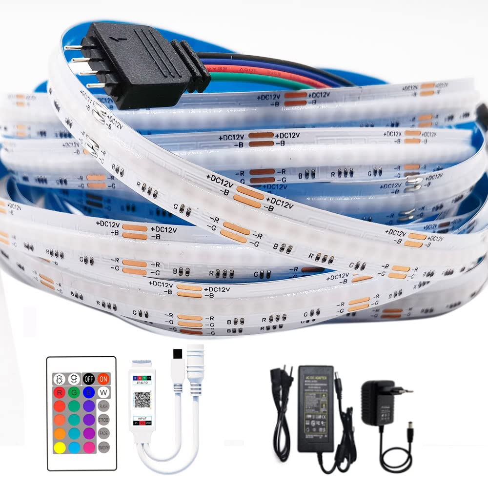 RGB COB LED Strip 12 V 810 LEDs/m Soft Flessibile COB Tape Colorful Mobile APP Controlled Luce aggiungere Alimentazione (5 M Strip+24 key IR Controller+12 V 7A US PS)