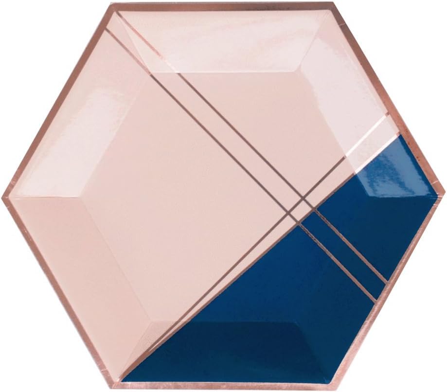 Harlow & Grey Erika Large Party Plates, 24 Ct Pack, 10.5” Elegant, Abstract Disposable Paper Dinnerware Supplies for Birthday, Wedding, Shower, Anniversary, Engagement, Holiday, Navy Blue & Rose Gold